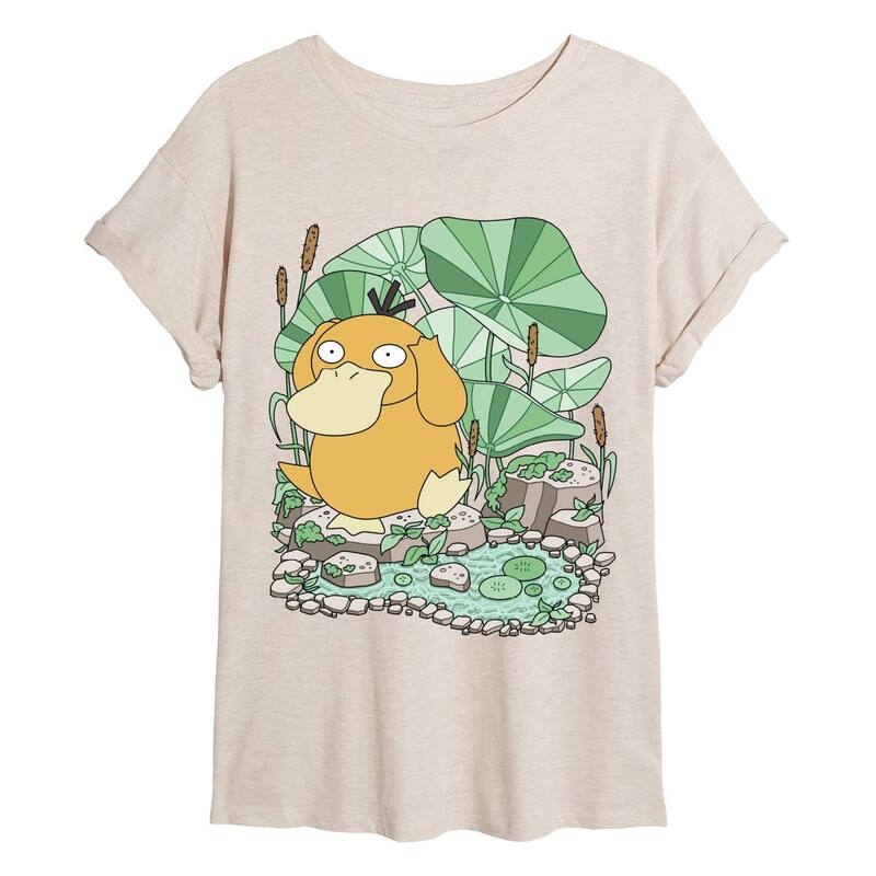 アニメ人となり レディース トップス ティーシャツ Licensed Character Juniors\u0027 Pokmon Psyduck Pond Oversized Tee Beige ベージュ