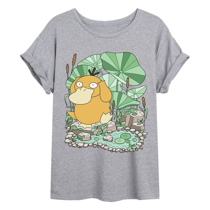 アニメ人となり レディース トップス ティーシャツ Licensed Character Juniors\u0027 Pokmon Psyduck Pond Oversized Tee Heather Gray 薄墨色