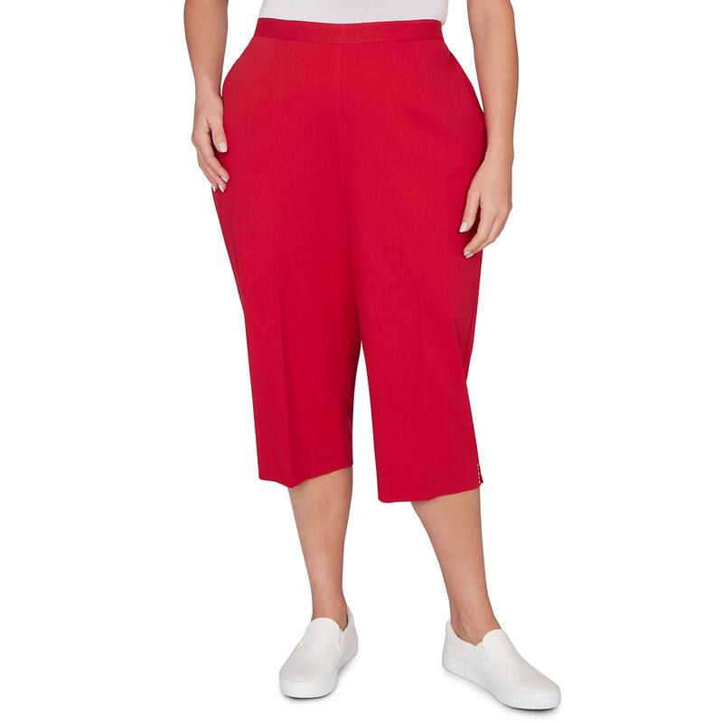 アルフレッド ダナー レディース ボトムス 心地好いズボン下 つけ加える大きさ 旗がしら Plusize Alfredunner Heat Set Side Seam Pocket Capri Pants Red 赤いこと