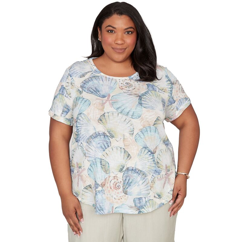 アルフレッド ダナー レディース トップス Tシャツ プラスサイズ Plusize Alfredunner Seashells Embellished Solid Topastel|ReVida 店