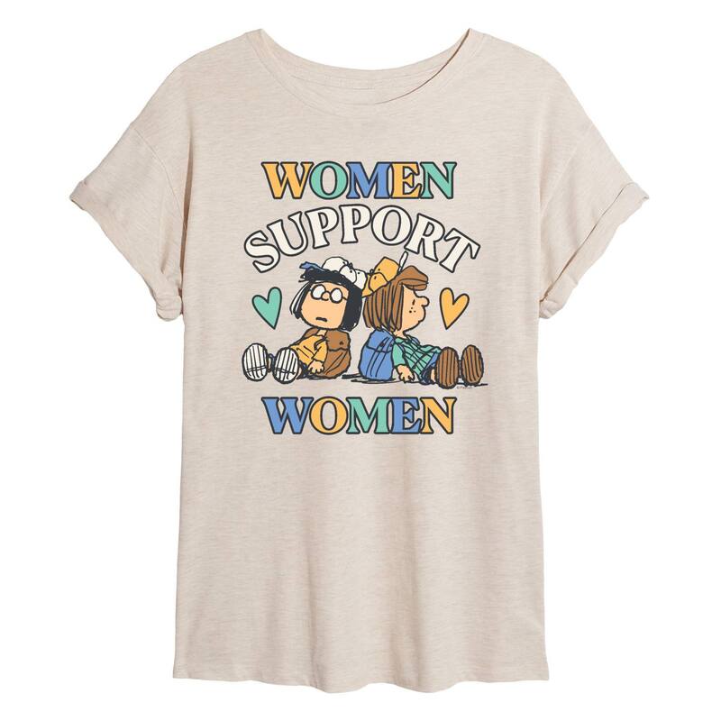アニメ文字記号 レディース トップス ティーシャツ グラフィック Licensed Character Juniors\u0027 Peanuts Women Support Women Oversized Graphic Tee Beige ベージュ