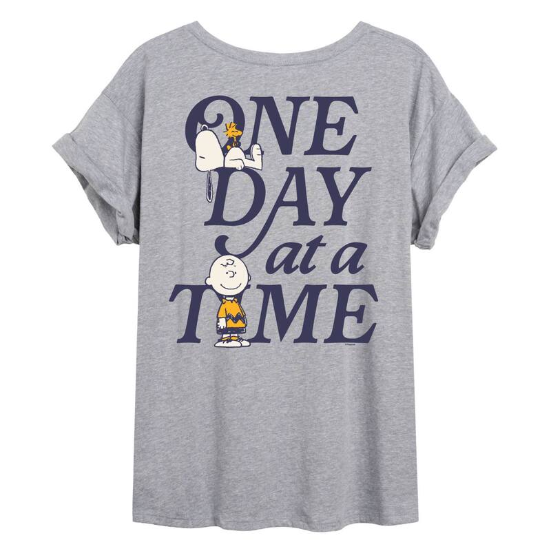 アニメ文字記号 レディース トップス ティーシャツ グラフィック Licensed Character Juniors\u0027 Peanuts One Day at a Time Oversized Graphic Tee Heather Gray 薄墨色