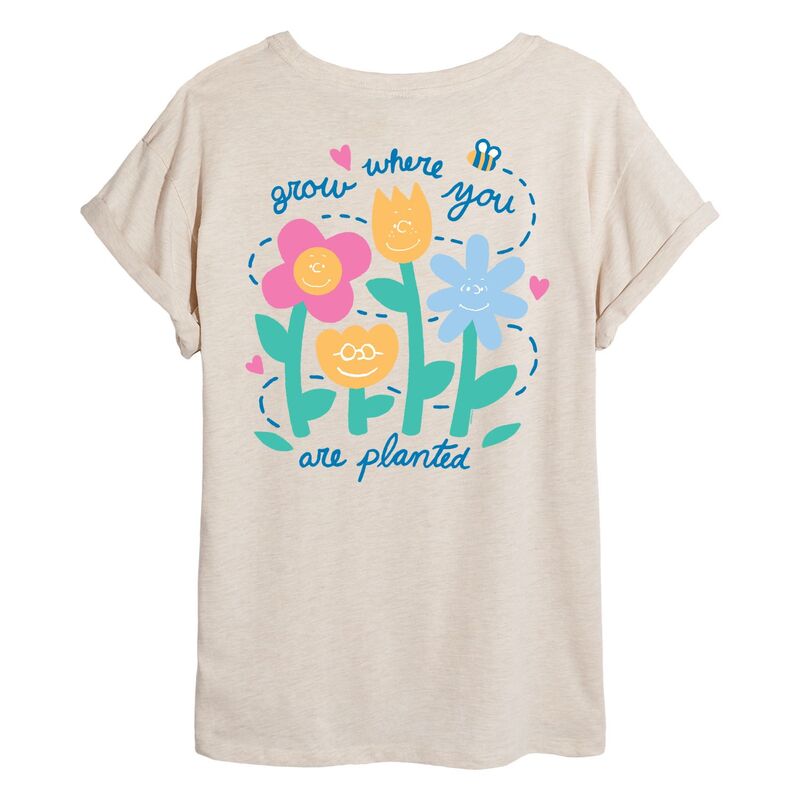 アニメ文字記号 レディース トップス ティーシャツ グラフィック Licensed Character Juniors\u0027 Peanuts Growhere You Are Planted Oversized Graphic Tee Beige ベージュ