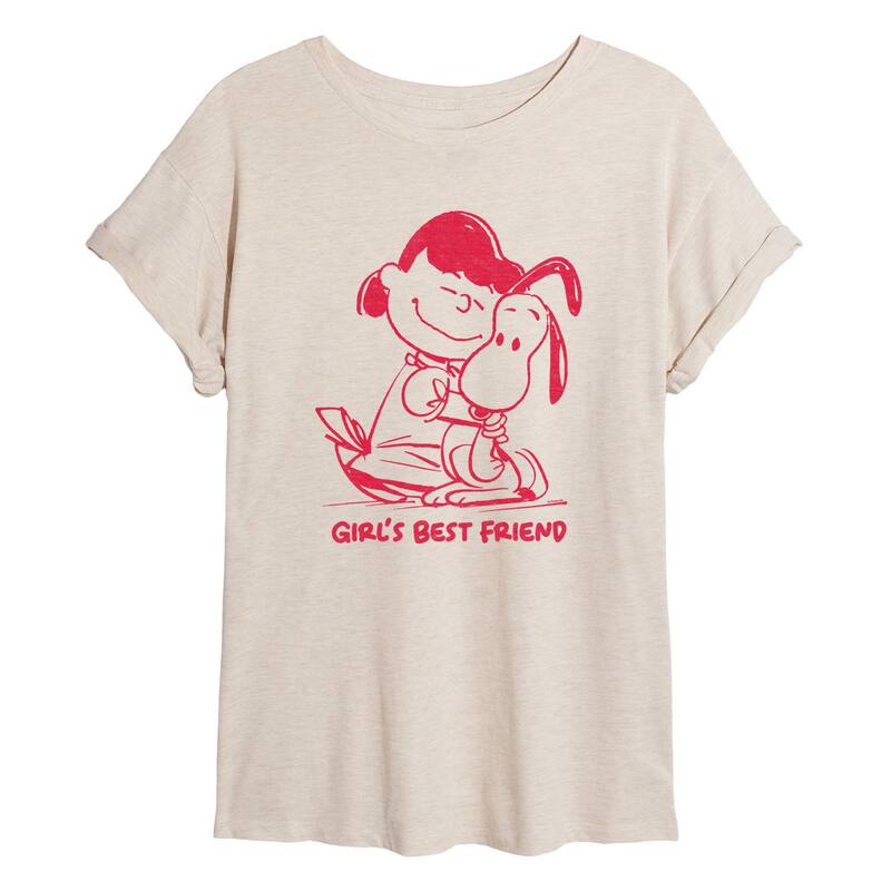アニメ文字記号 レディース トップス ティーシャツ グラフィック Licensed Character Juniors\u0027 Peanuts Lucy \u0026 Snoopy Girl\u0027s Best Friend Oversized Graphic Tee Beige ベージュ