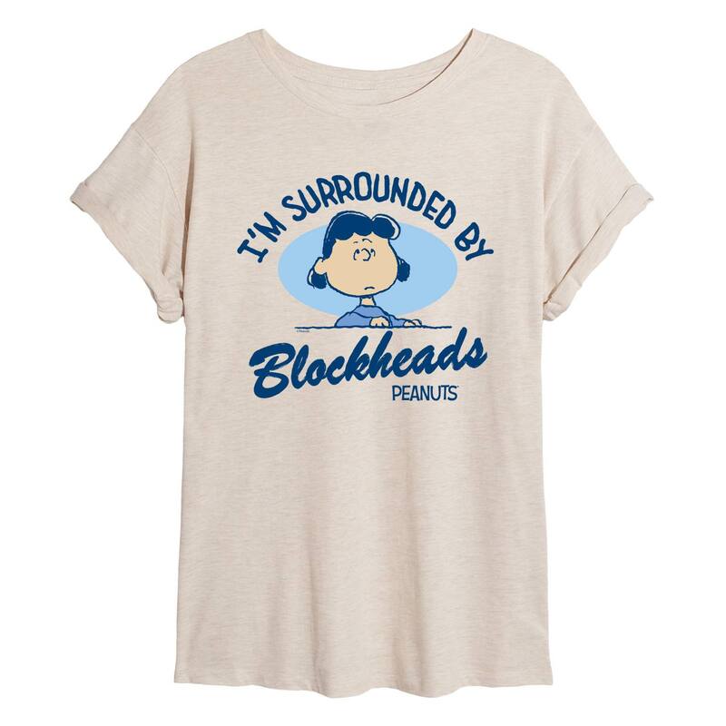 アニメ文字記号 レディース トップス ティーシャツ グラフィック Licensed Character Juniors\u0027 Peanuts Lucy I\u0027m Surrounded By Blockheads Oversized Graphic Tee Beige ベージュ