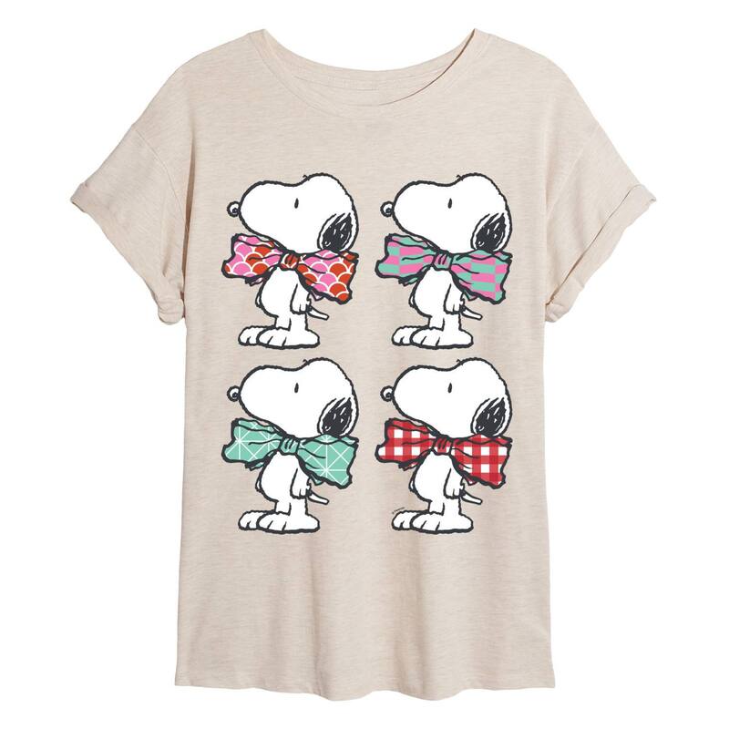 アニメ文字記号 レディース トップス ティーシャツ グラフィック Licensed Character Juniors\u0027 Peanutsnoopy Bowtie Patterns Oversized Graphic Tee Beige ベージュ