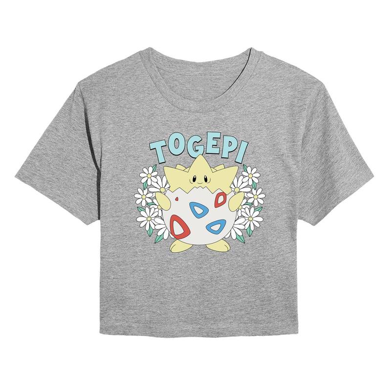 アニメ人となり レディース トップス ティーシャツ お花柄 クロップド お花 Licensed Character Juniors\u0027 Pokmon Togepi Floral Cropped Tee Heather Gray 薄墨色