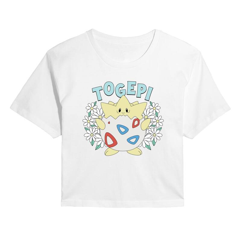 アニメ人となり レディース トップス ティーシャツ お花柄 クロップド お花 Licensed Character Juniors\u0027 Pokmon Togepi Floral Cropped Tee White 白いこと