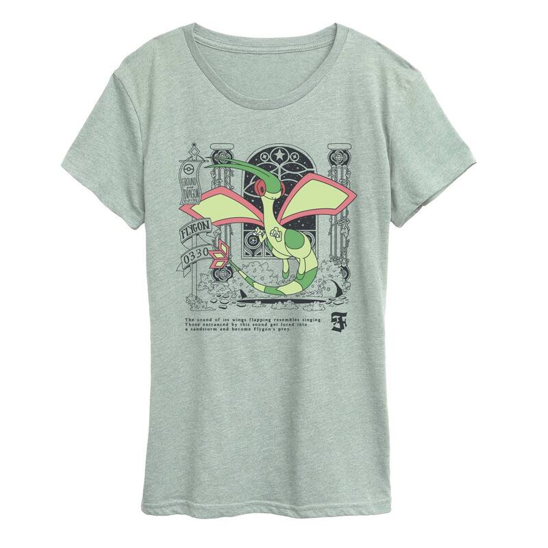 アニメ文字記号 レディース トップス ティーシャツ グラフィック Licensed Character Women\u0027s Pokmon Flygon Medieval Graphic Tee Heather Sea Foam ギョリュウモドキ
