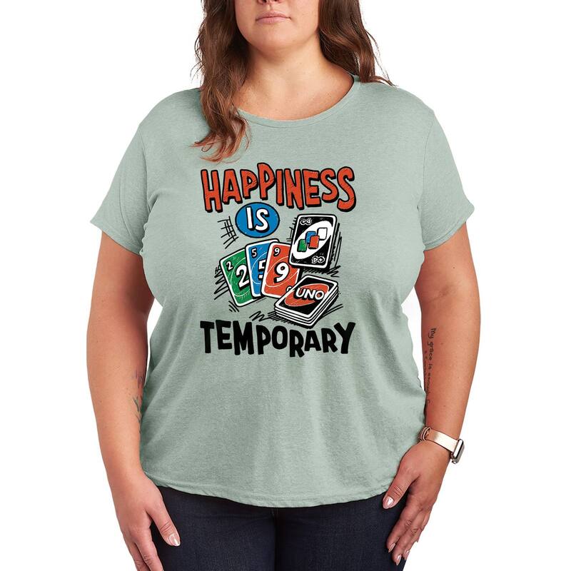 アニメ文字記号 レディース トップス ティーシャツ つけ加える大きさ グラフィック Licensed Character Plusize UNO Happiness Is Temporary Graphic Tee Heather Sea Foam ギョリュウモドキ