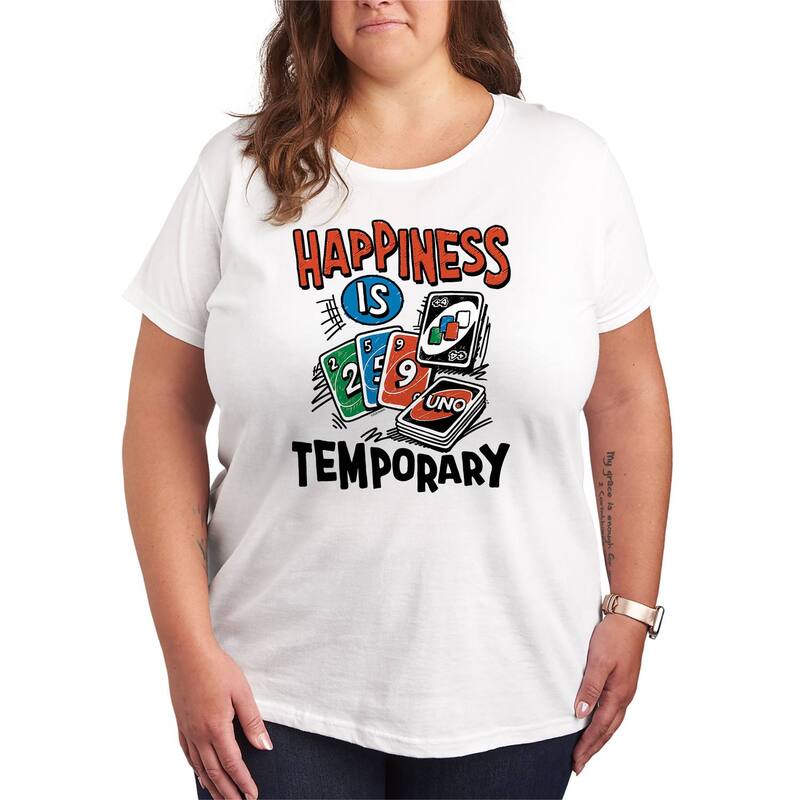 アニメ文字記号 レディース トップス ティーシャツ つけ加える大きさ グラフィック Licensed Character Plusize UNO Happiness Is Temporary Graphic Tee White 白いこと