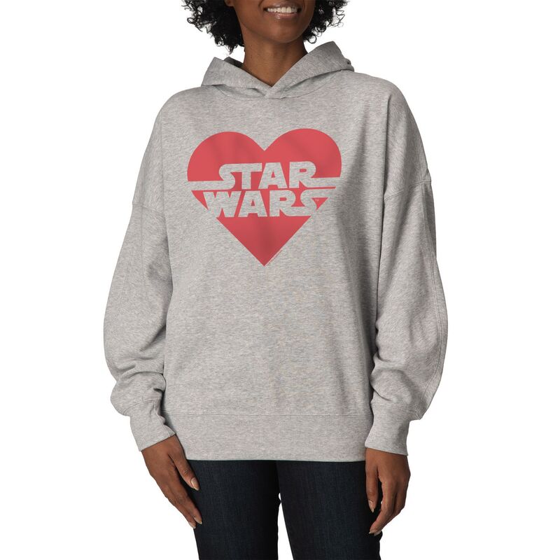 アニメ文字記号 レディース トップス ティーシャツ 汗水 ロゴタイプ フリース パーカー Licensed Character Women\u0027star Wars Heart Logoversized Fleece Hoodie Sweatshirt Athletic Heather ギョリュウモドキ