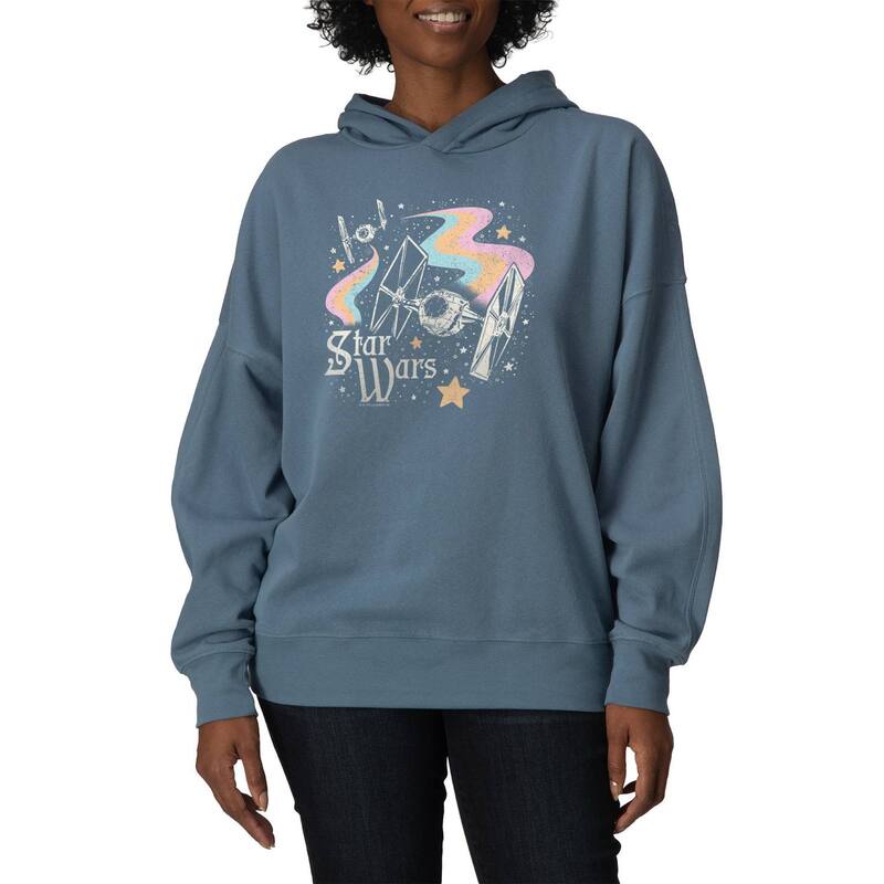 アニメ文字記号 レディース トップス ティーシャツ 汗水 フリース パーカー Licensed Character Women\u0027star Wars Celestial Ships Oversized Fleece Hoodie Sweatshirt Flint Blue 青碧