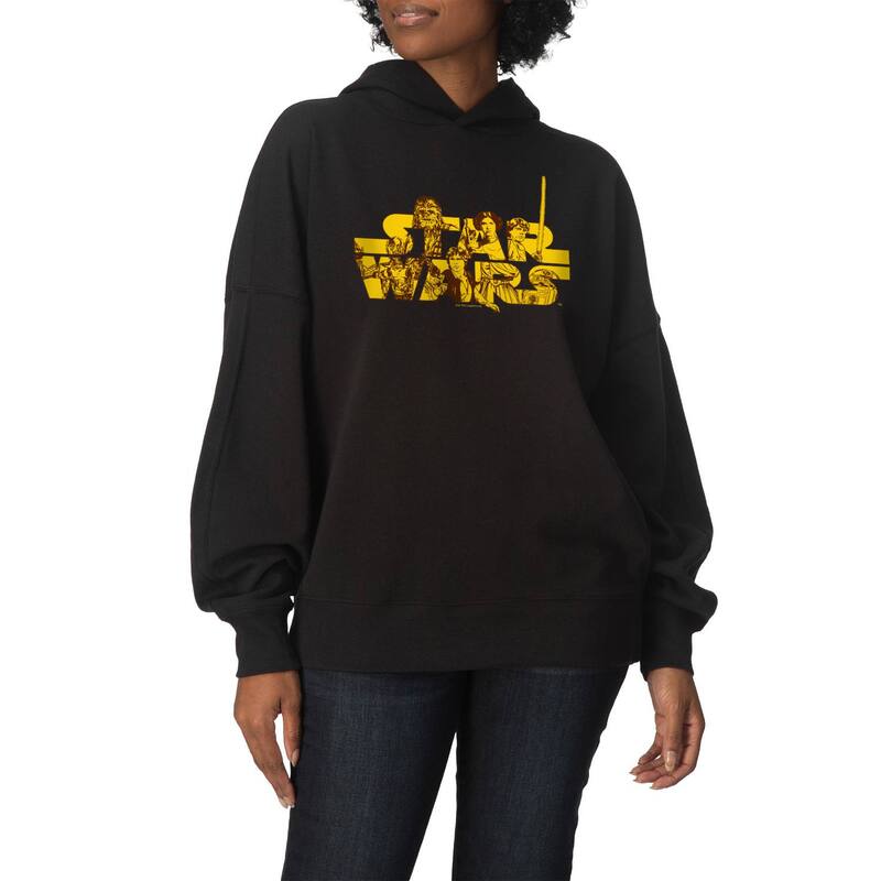 アニメ文字記号 レディース トップス ティーシャツ 汗水 フリース パーカー Licensed Character Women\u0027star Wars Oversized Fleece Hoodie Sweatshirt Black 黒いこと