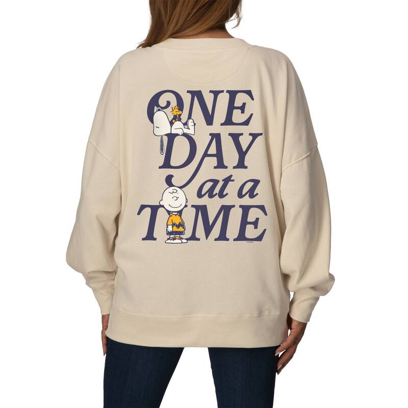 アニメキャラクター レディース トップス Tシャツ スウェット フリース Licensed Character Women's Peanuts One Day At A Time Oversized Fleece Crew Sweatshirt Cream クリーム｜ReVida 店