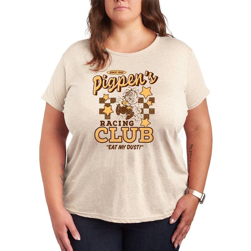 アニメ文字記号 レディース トップス ティーシャツ ヴィンテージ つけ加える大きさ グラフィック Licensed Character Plusize Peanuts Pigpen\u0027s Racing Club Vintage Graphic Tee Beige ベージュ