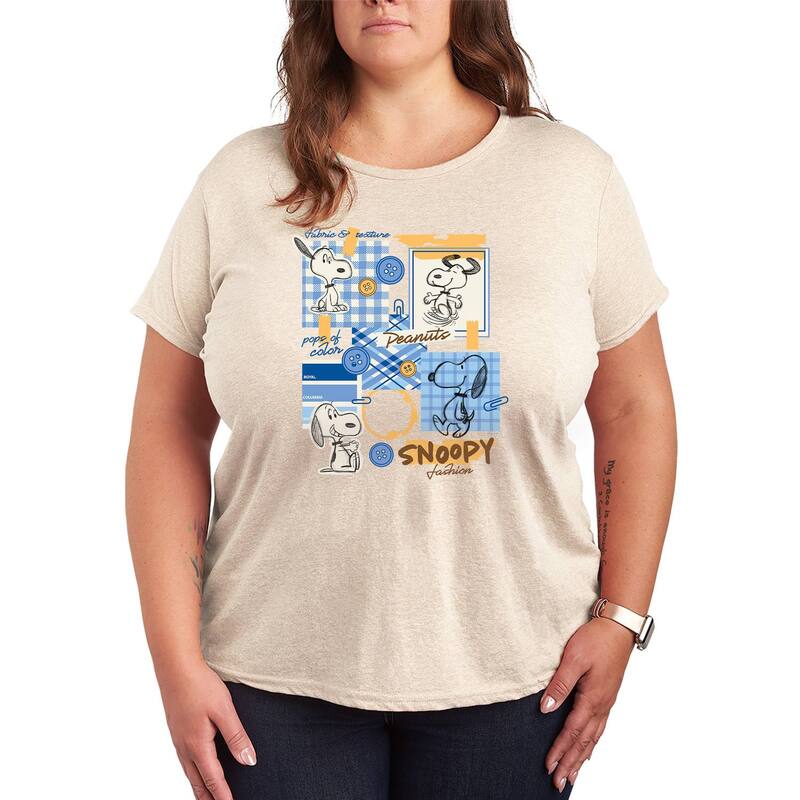 アニメ文字記号 レディース トップス ティーシャツ つけ加える大きさ グラフィック Licensed Character Plusize Peanutsnoopy Fashion Sketchbook Graphic Tee Beige ベージュ