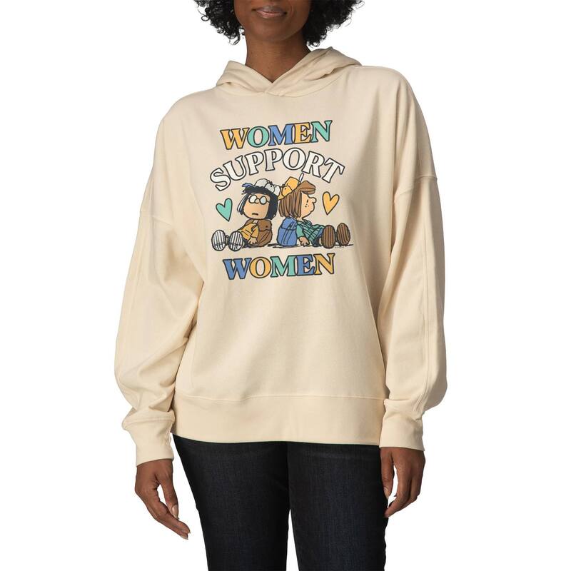 アニメ文字記号 レディース トップス ティーシャツ 汗水 フリース パーカー Licensed Character Women\u0027s Peanuts Women Support Women Oversized Fleece Hoodie Sweatshirt Cream 皮膚軟化剤
