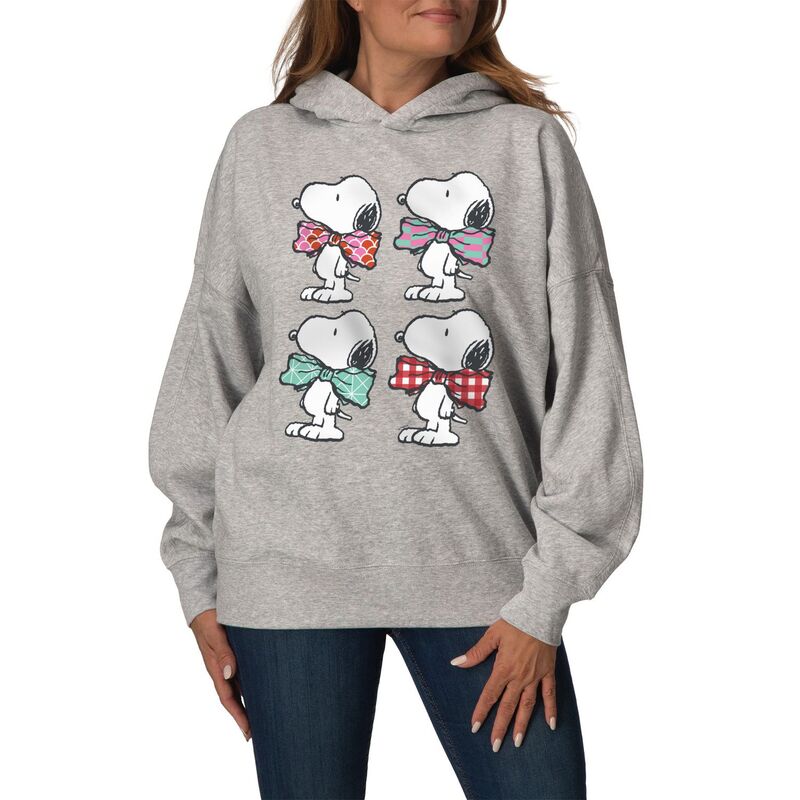 アニメ文字記号 レディース トップス ティーシャツ 汗水 フリース パーカー Licensed Character Women\u0027s Peanutsnoopy Bowtie Patterns Oversized Fleece Hoodie Sweatshirt Athletic Heather ギョリュウモドキ