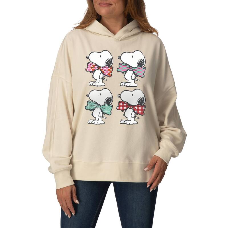 アニメ文字記号 レディース トップス ティーシャツ 汗水 フリース パーカー Licensed Character Women\u0027s Peanutsnoopy Bowtie Patterns Oversized Fleece Hoodie Sweatshirt Cream 皮膚軟化剤