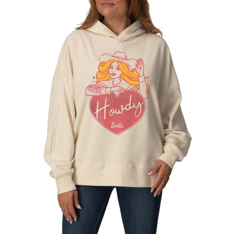 アニメ文字記号 レディース トップス ティーシャツ 汗水 フリース パーカー Licensed Character Women\u0027s Barbie Howdy Oversized Fleece Hoodie Sweatshirt Cream 皮膚軟化剤