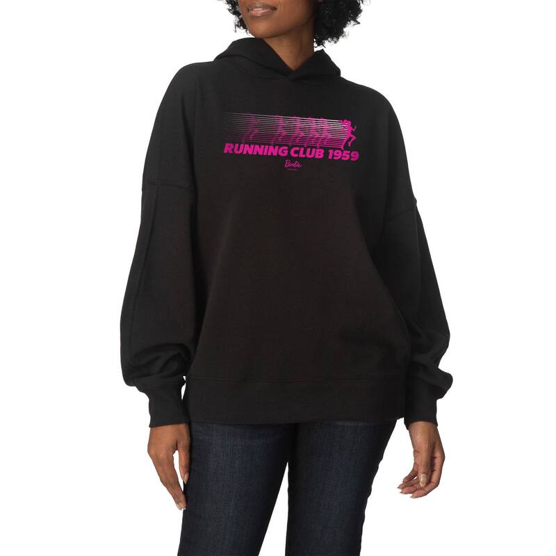 アニメ文字記号 レディース トップス ティーシャツ 汗水 フリース パーカー Licensed Character Women\u0027s Barbie Running Club 1959 Oversized Fleece Hoodie Sweatshirt Black 黒いこと