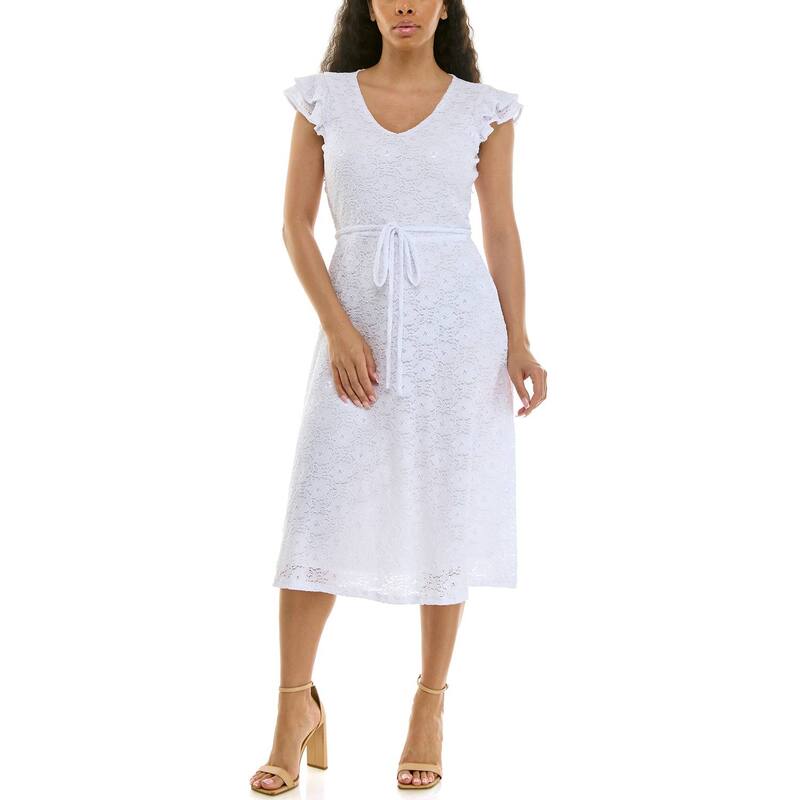 ニナレオナルド レディース トップス 衣装 Vのど首 Women\u0027s Nina Leonard V-Neck Fit \u0026 Flare Dress White 白いこと