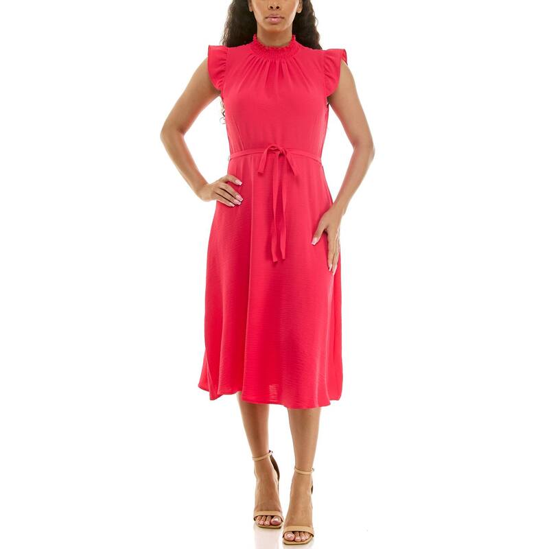 ニナレオナルド レディース トップス 衣裳 MIDI シャーリング Women\u0027s Nina Leonard Smocked Neck Flutter Midi Dress Azalea
