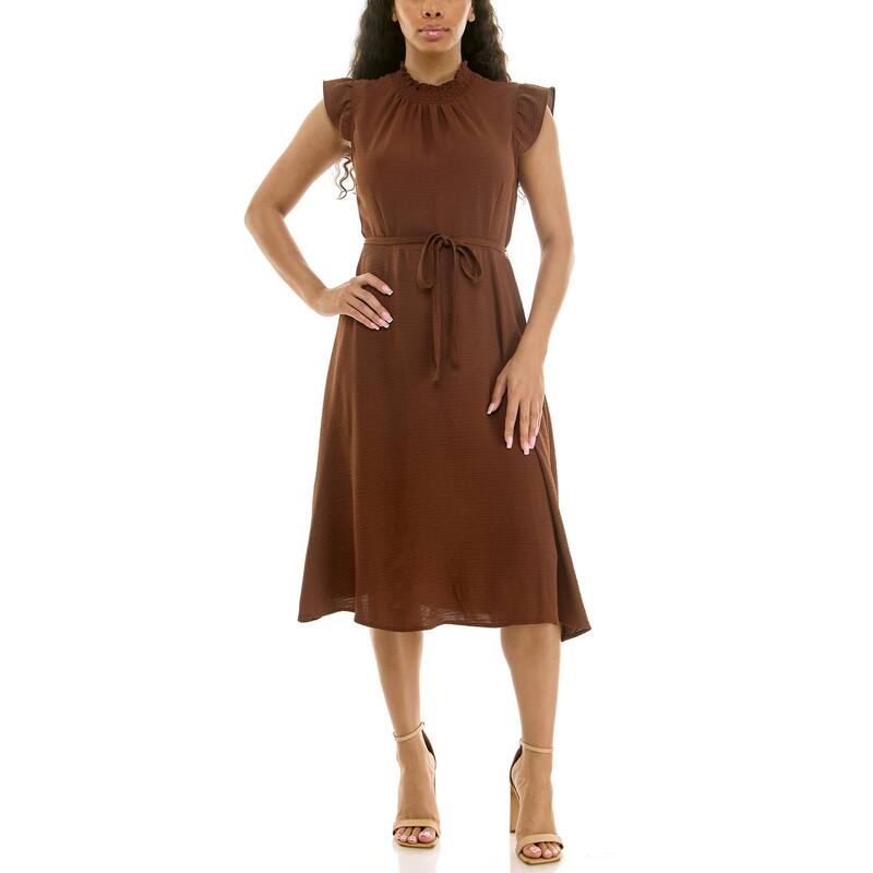 ニナレオナルド レディース トップス 衣裳 MIDI シャーリング Women\u0027s Nina Leonard Smocked Neck Flutter Midi Dress Cappuccino