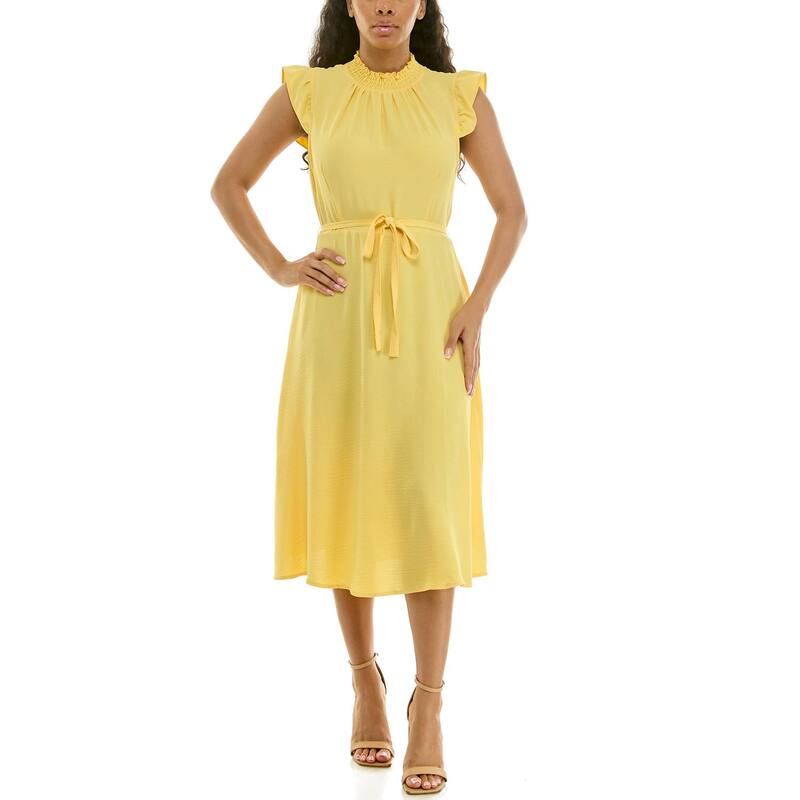 ニナレオナルド レディース トップス 衣裳 MIDI シャーリング Women\u0027s Nina Leonard Smocked Neck Flutter Midi Dress Lemon
