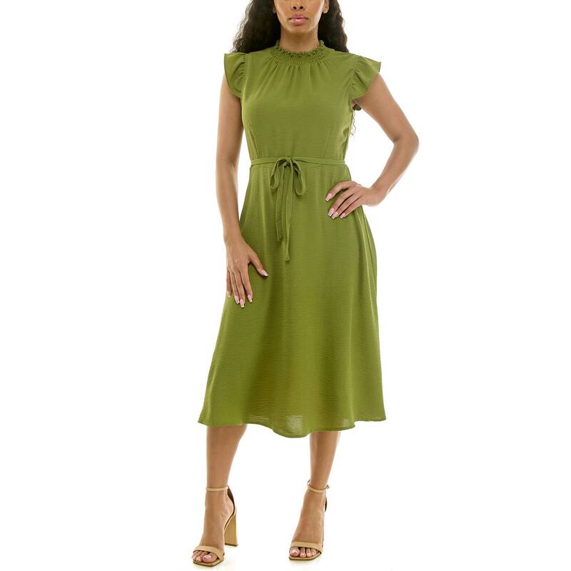 ニナレオナルド レディース トップス 衣裳 MIDI シャーリング Women\u0027s Nina Leonard Smocked Neck Flutter Midi Dressoft Olive オリーブ