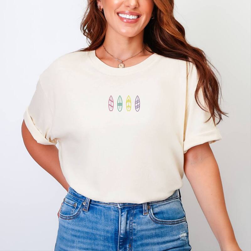 Simply Sage Market レディース トップス ティーシャツ 刺しゅう グラフィック Simply Sage Market Embroidered Surf Boards - Women\u0027s Garment Dyed Graphic T-Shirt Ivory 象牙色