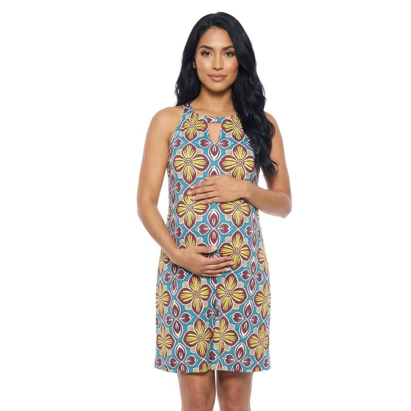 24 セブンコンフォート レディース トップス ワンピース ひざ丈 フラワー柄 ノースリーブ マタニティ フラワー Maternity 24Seven Comfort Apparel Floral Knee Length Sleeveless Keyhole Dress Blue Multi ブルー|ReVida 店