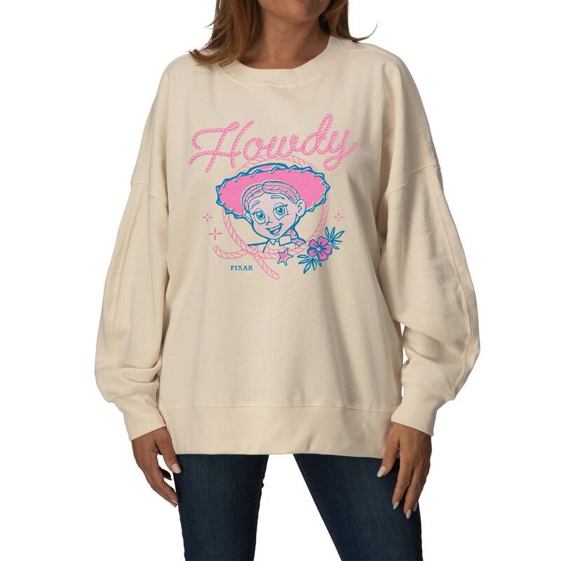 アニメ文字記号 レディース トップス プルオーバー 汗水 フリース Licensed Character Women\u0027s Disney / Pixar\u0027s Toy Story 5 Jessie Howdy Oversized Fleece Crew Sweatshirt Cream 皮膚軟化剤