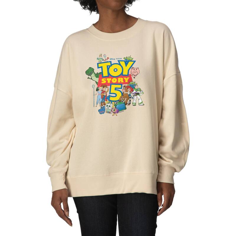 アニメ文字記号 レディース トップス プルオーバー 汗水 ロゴタイプ フリース Licensed Character Women\u0027s Disney / Pixar\u0027s Toy Story 5 Logo \u0026 Characters Oversized Fleece Crew Sweatshirt Cream 皮膚軟化剤