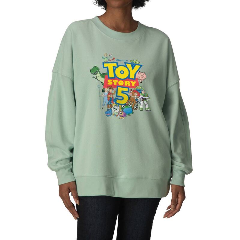 アニメ文字記号 レディース トップス プルオーバー 汗水 ロゴタイプ フリース Licensed Character Women\u0027s Disney / Pixar\u0027s Toy Story 5 Logo \u0026 Characters Oversized Fleece Crew Sweatshirt Seafoam