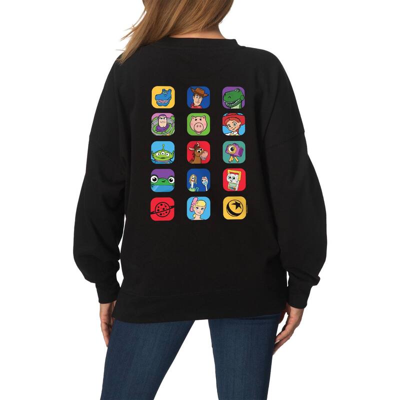 アニメ文字記号 レディース トップス プルオーバー 汗水 フリース Licensed Character Women\u0027s Disney / Pixar\u0027s Toy Story 5 Character Icons Oversized Fleece Crew Sweatshirt Black 黒いこと