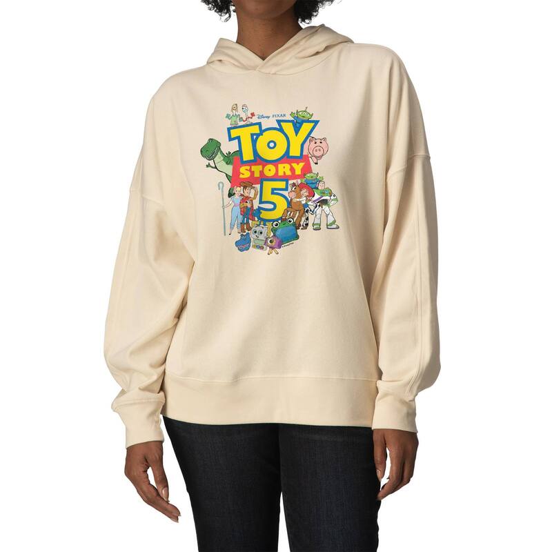 アニメ文字記号 レディース トップス ティーシャツ 汗水 ロゴタイプ フリース パーカー Licensed Character Women\u0027s Disney / Pixar\u0027s Toy Story 5 Logo \u0026 Characters Oversized Fleece Hoodie Sweatshirt Cream 皮膚軟化剤