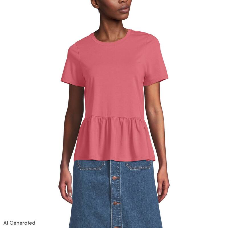 ランズエンド レディース トップス Tシャツ Women's Lands' End Short Sleeve Peplum Tee Soft Mojave Rose|ReVida 店