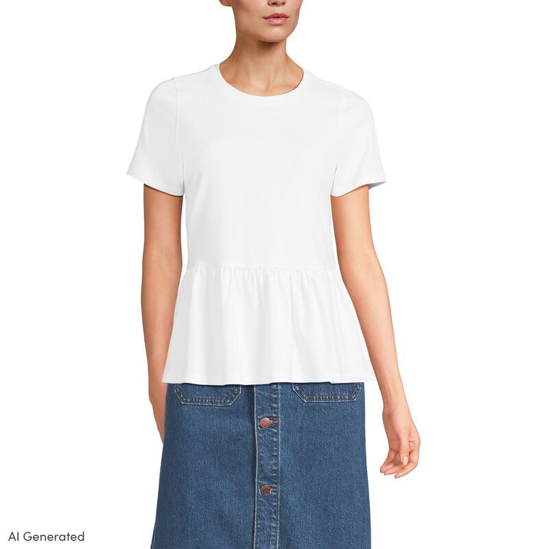 ランズエンド レディース トップス Tシャツ Women's Lands' End Short Sleeve Peplum Tee White ホワイト|ReVida 店