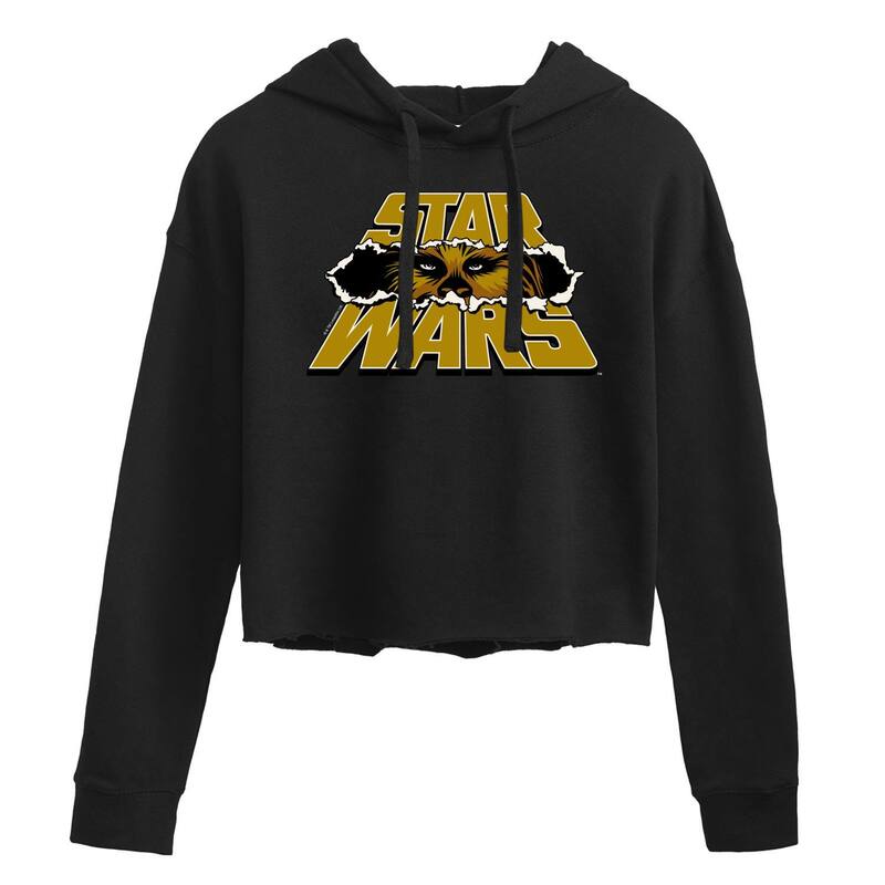 アニメ文字記号 レディース トップス ティーシャツ クロップド ロゴタイプ パーカー Licensed Character Juniors\u0027 Star Wars Chewbacca Tear-Through Logo Cropped Hoodie Black 黒いこと