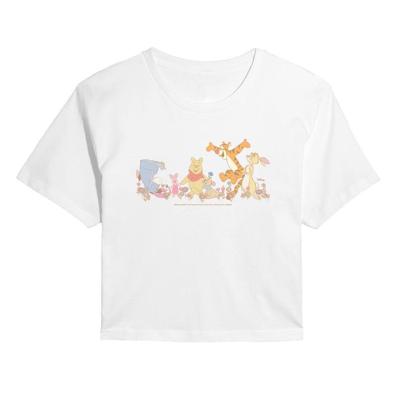 アニメ文字記号 レディース トップス プルオーバー クロップド Licensed Character Juniors\u0027 Disney\u0027s Winnie The Pooh \u0026 Friends Flowers Cropped Tee White 白いこと