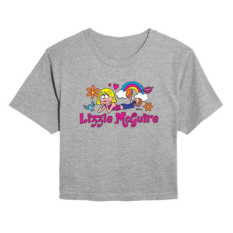 アニメ文字記号 レディース トップス プルオーバー クロップド ロゴタイプ Licensed Character Juniors\u0027 Disney\u0027s Lizzie McGuire Logo Cropped Tee Heather Gray 薄墨色