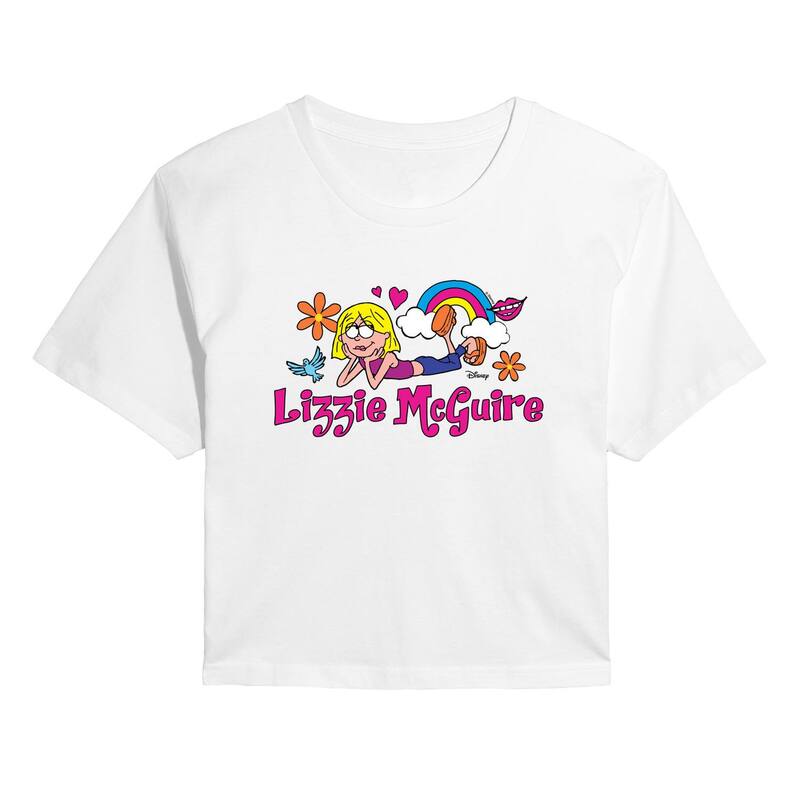 アニメ文字記号 レディース トップス プルオーバー クロップド ロゴタイプ Licensed Character Juniors\u0027 Disney\u0027s Lizzie McGuire Logo Cropped Tee White 白いこと