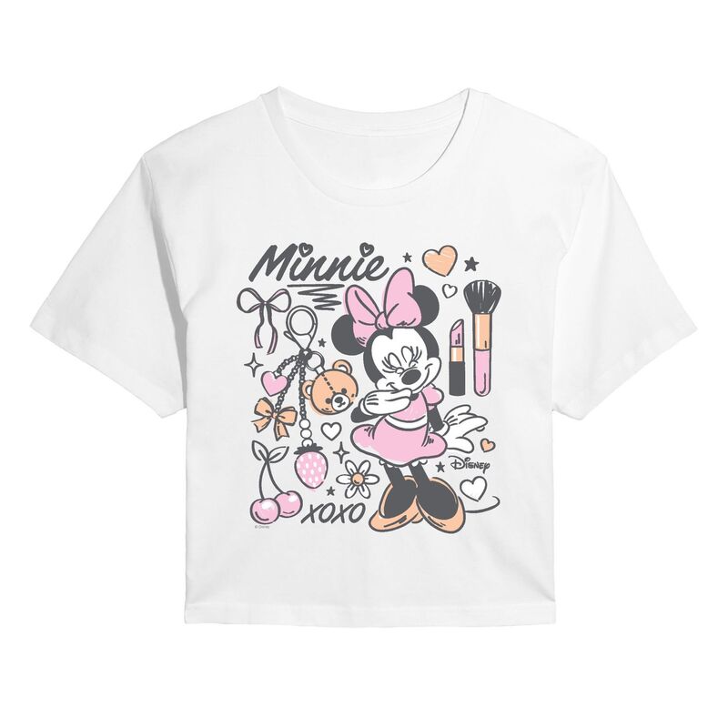 アニメ文字記号 レディース トップス プルオーバー クロップド Licensed Character Juniors\u0027 Disney\u0027s Minnie Mouse Cropped Tee White 白いこと