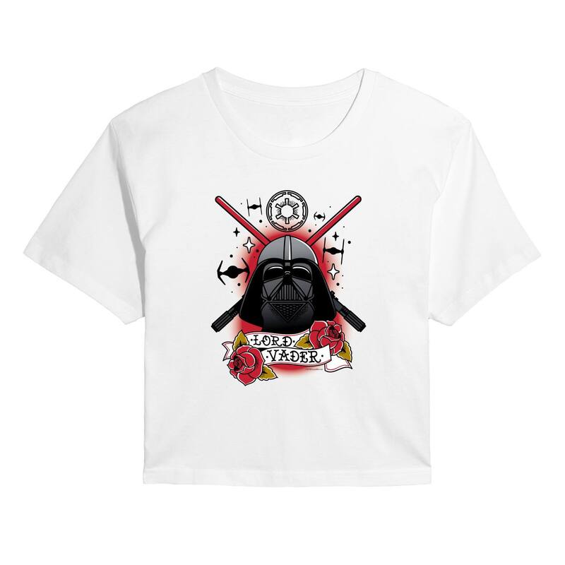 アニメ文字記号 レディース トップス プルオーバー クロップド Licensed Character Juniors\u0027 Star Wars Darth Vader Traditional Tattoo Cropped Tee White 白いこと
