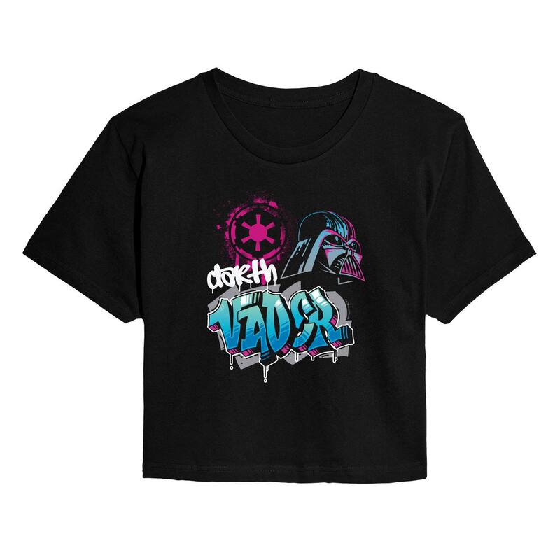 アニメ文字記号 レディース トップス プルオーバー クロップド Licensed Character Juniors\u0027 Star Wars Darth Vader Graffiti Cropped Tee Black 黒いこと