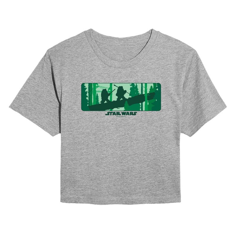 アニメ文字記号 レディース トップス プルオーバー クロップド グラフィック Licensed Character Juniors\u0027 Star Wars Ewok Forest Graphicropped Tee Heather Gray 薄墨色