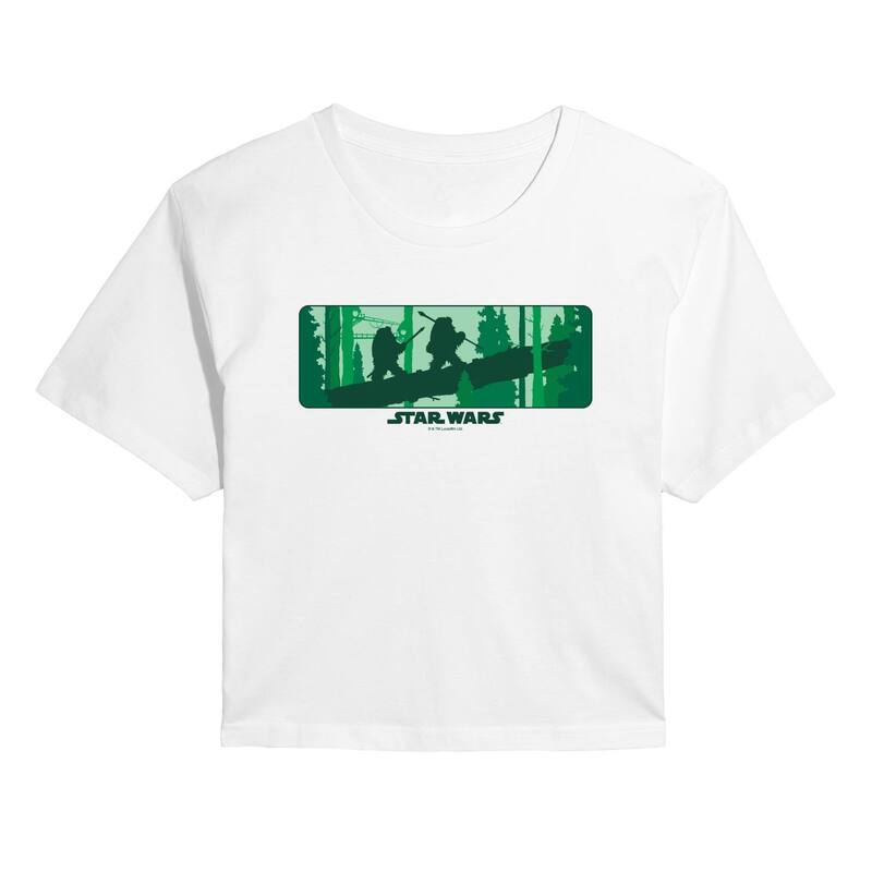 アニメ文字記号 レディース トップス プルオーバー クロップド グラフィック Licensed Character Juniors\u0027 Star Wars Ewok Forest Graphicropped Tee White 白いこと