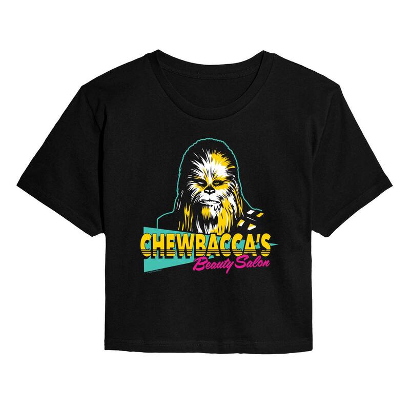 アニメ文字記号 レディース トップス プルオーバー クロップド Licensed Character Juniors\u0027 Star Wars Chewbacca\u0027s Beauty Salon Cropped Tee Black 黒いこと